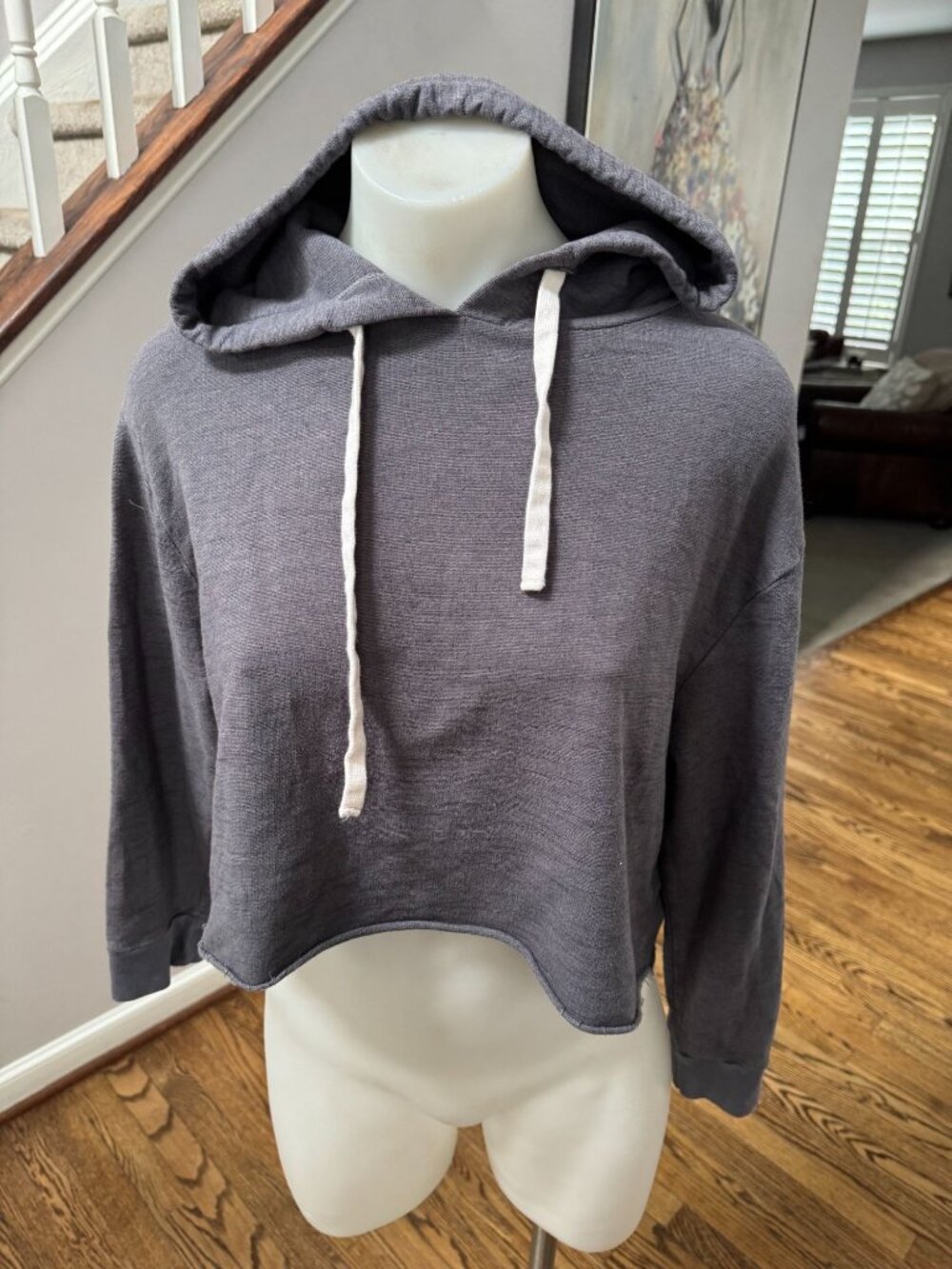 MONROW Cropped Loose Fit Hoodie Sweatshirt Grey Size XS